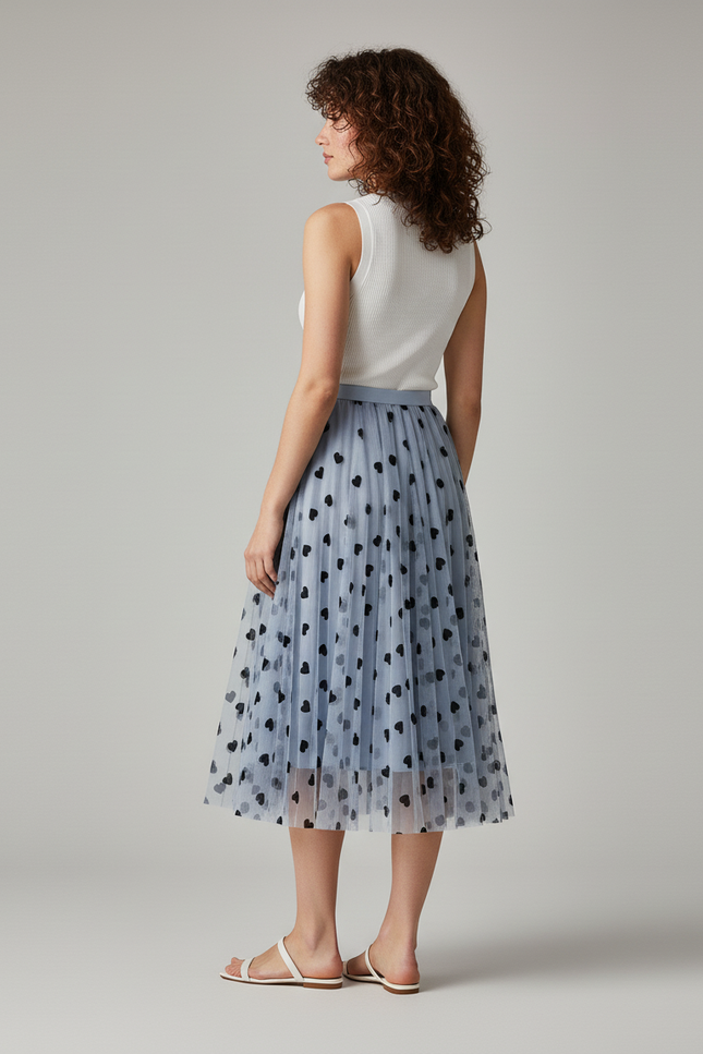 Jupe Longue Plissée Cœurs Élégante