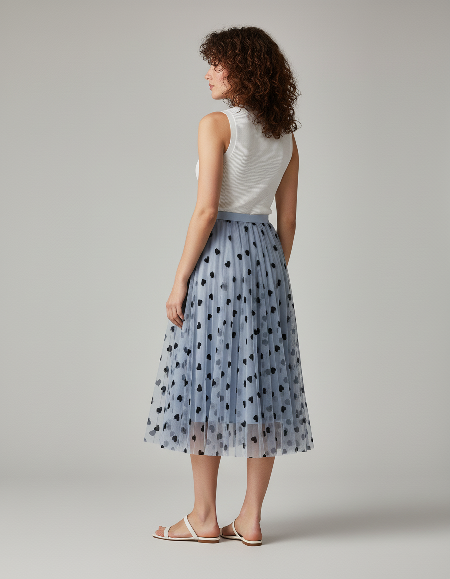 Jupe Longue Plissée Cœurs Élégante