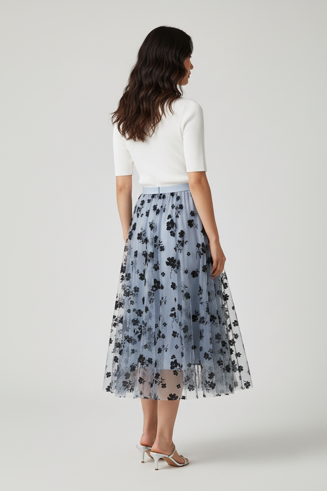 Jupe Longue Tulle Fleurie Élégante