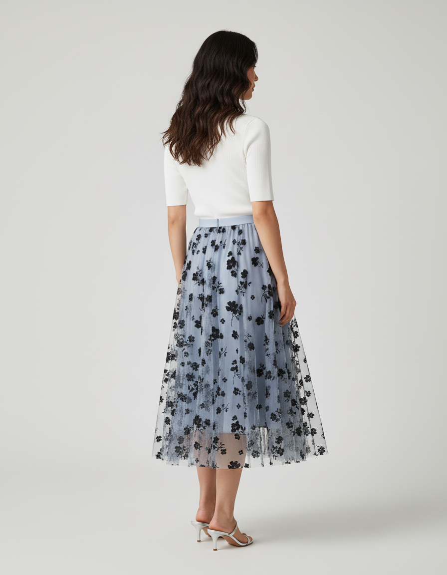 Jupe Longue Tulle Fleurie Élégante