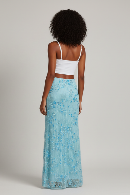 Jupe Longue Bleue Sequins Élégante