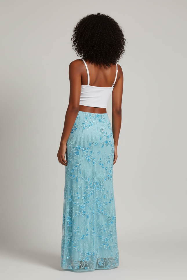 Jupe Longue Bleue Sequins Élégante