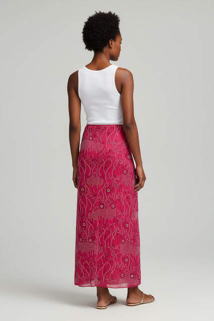 Jupe Longue Fushia Paillettes Élégante