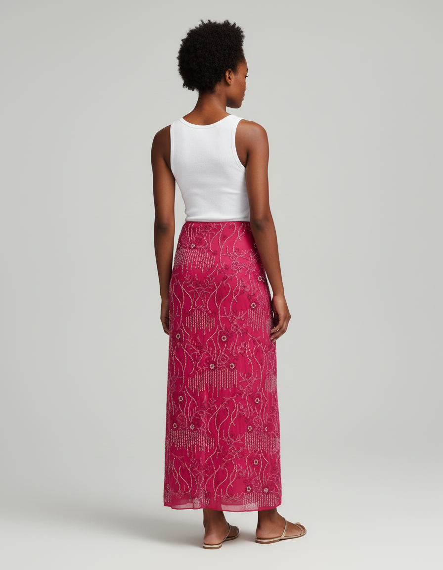 Jupe Longue Fushia Paillettes Élégante