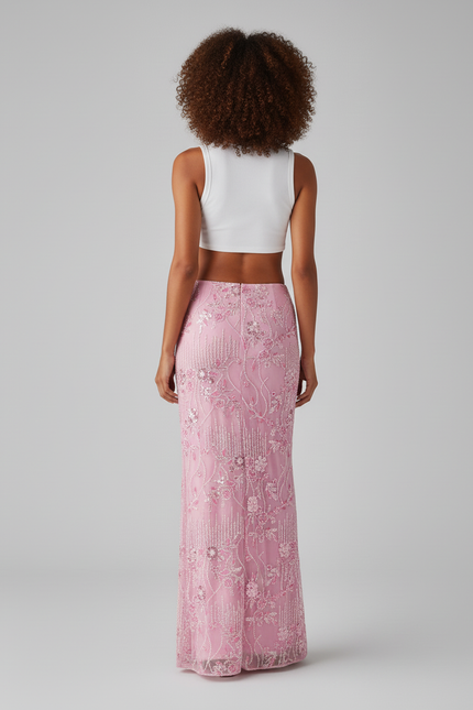 Jupe Longue Rose Pailletée Élégante