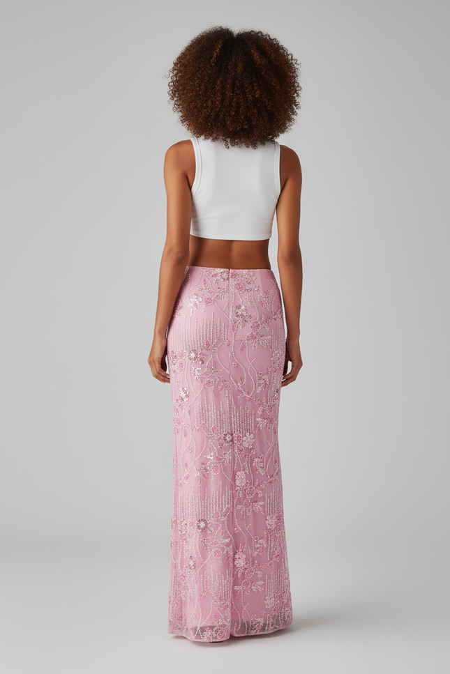 Jupe Longue Rose Pailletée Élégante