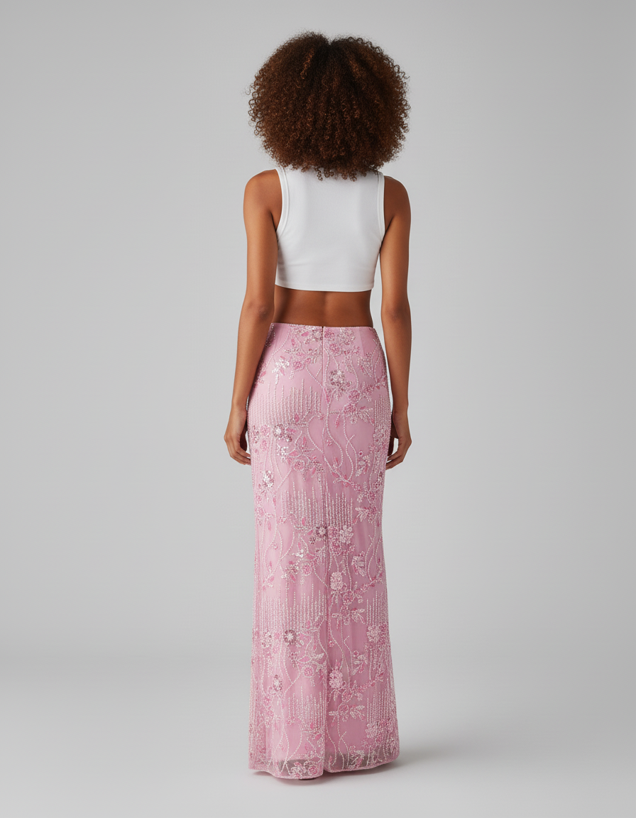 Jupe Longue Rose Pailletée Élégante