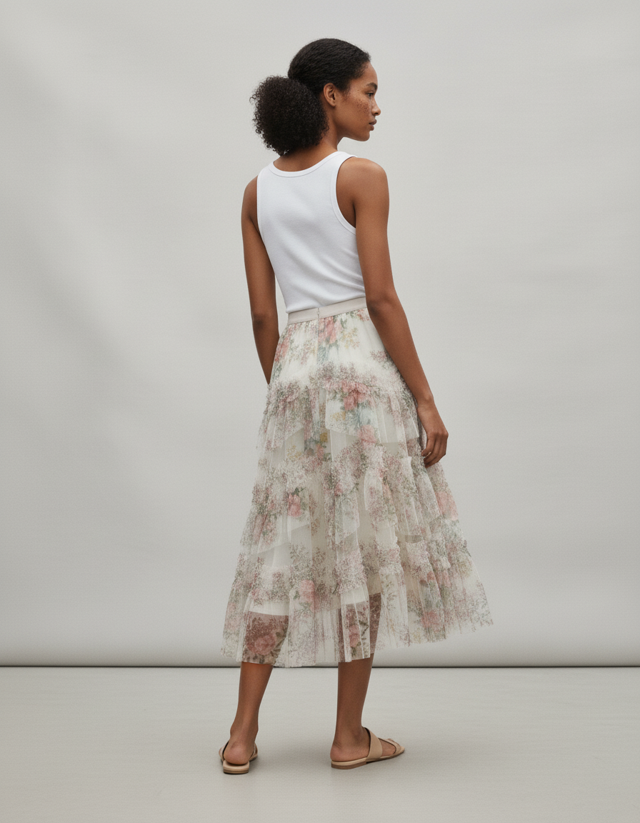 Jupe Longue Florale Élégante À Volants