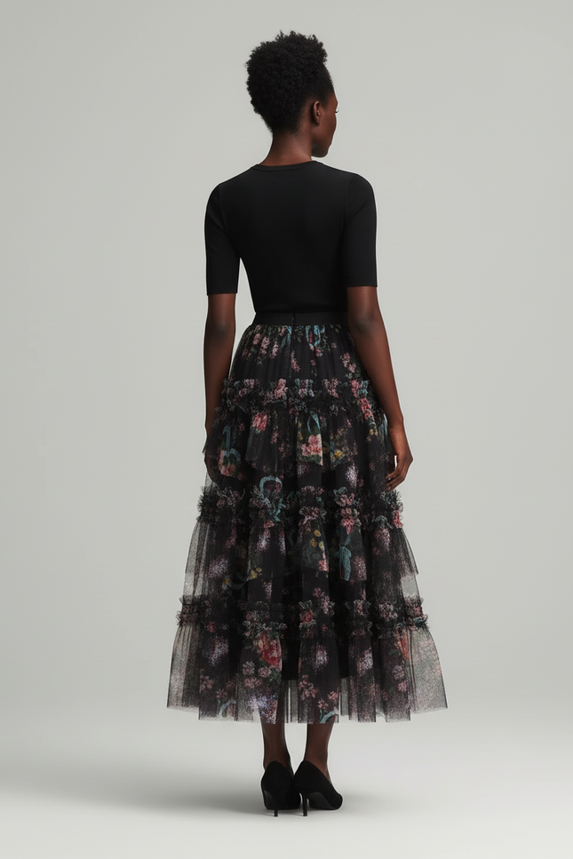 Jupe Longue Florale En Tulle Élégante
