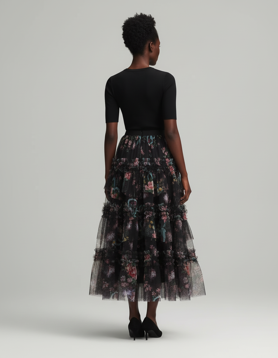 Jupe Longue Florale En Tulle Élégante