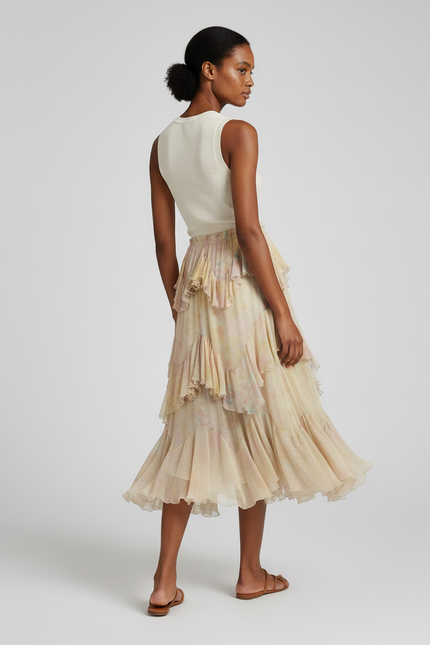 Jupe Longue Florale À Volants Fluide