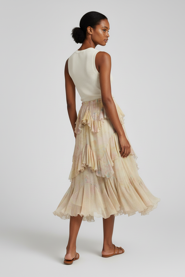 Jupe Longue Florale À Volants Fluide