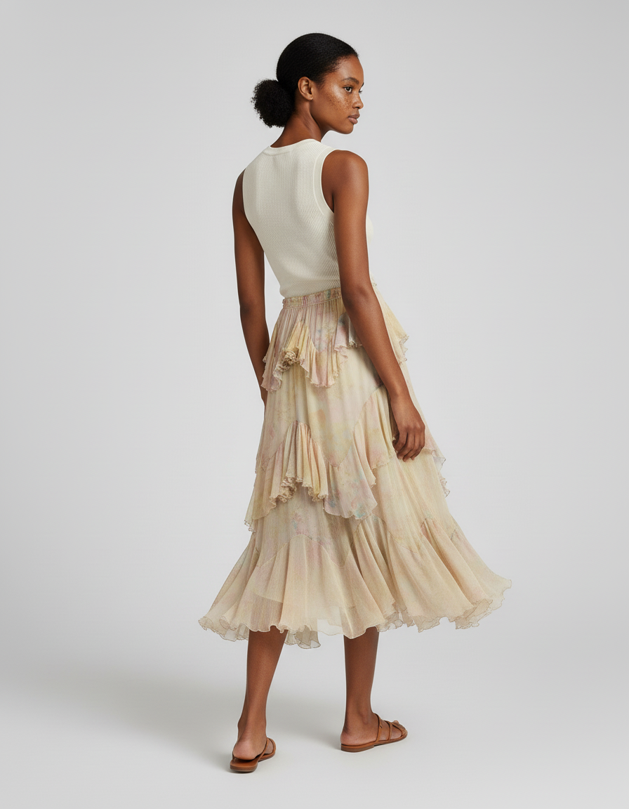 Jupe Longue Florale À Volants Fluide