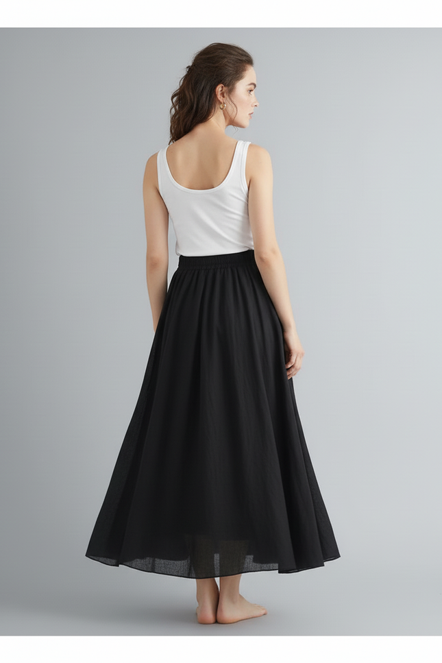 Jupe Longue Noire Lin