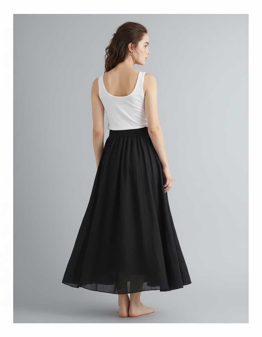 Jupe Longue Noire Lin