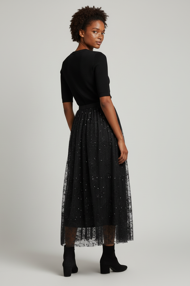 Jupe Longue Noire Pailletée Élégante