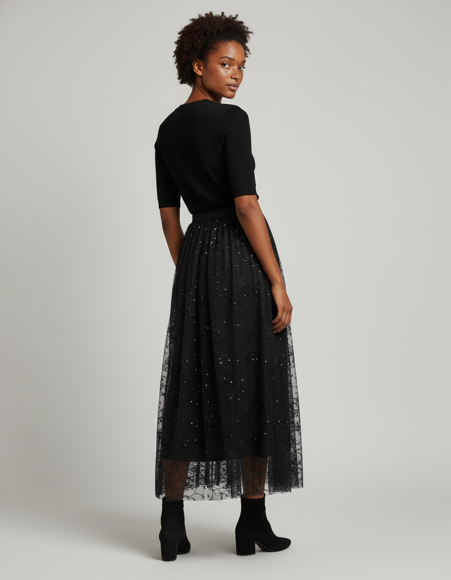 Jupe Longue Noire Pailletée Élégante