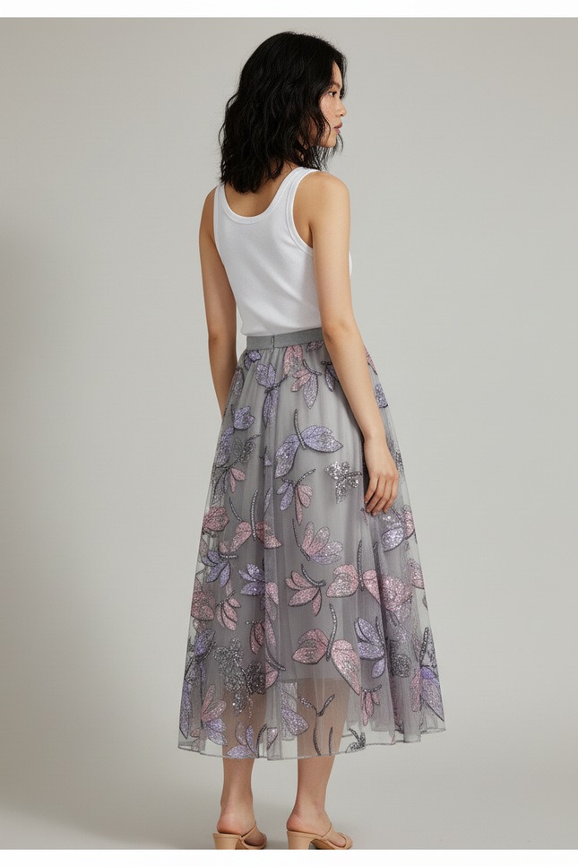 Jupe Longue Sequin Argent