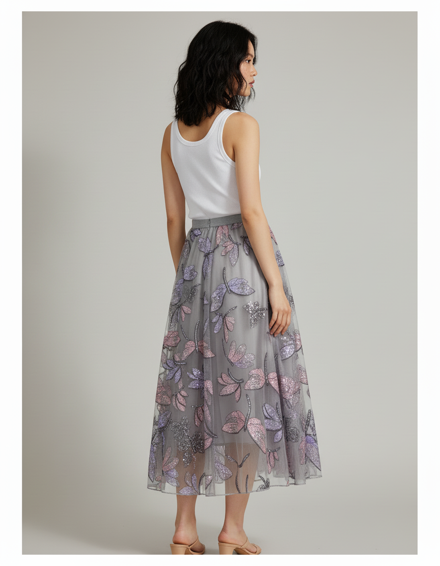 Jupe Longue Sequin Argent