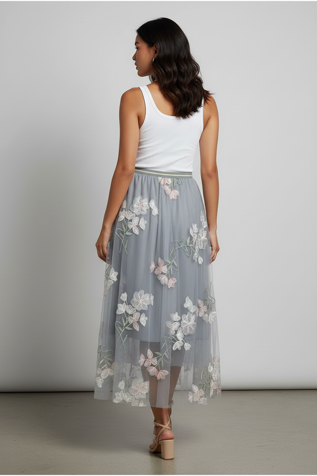 Jupe Longue Tulle Brodée Fleurie Élégante