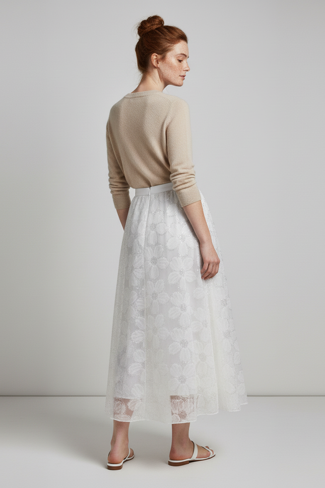 Jupe Longue Blanche Brodée Élégante