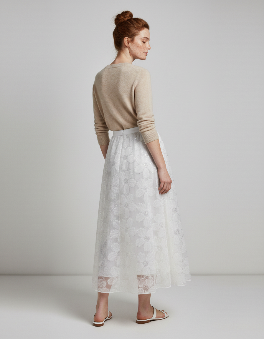 Jupe Longue Blanche Brodée Élégante