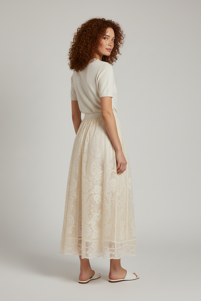 Jupe Longue Dentelle Brodée Élégante
