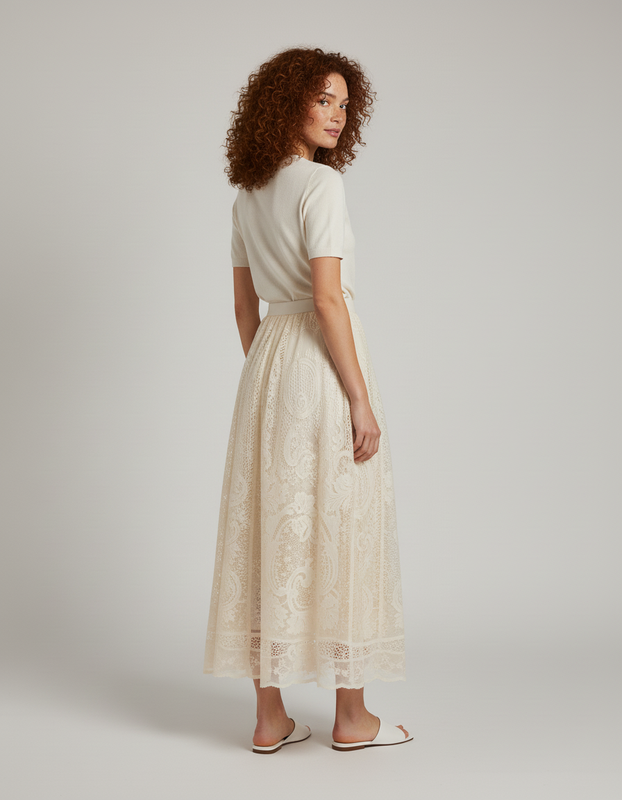 Jupe Longue Dentelle Brodée Élégante