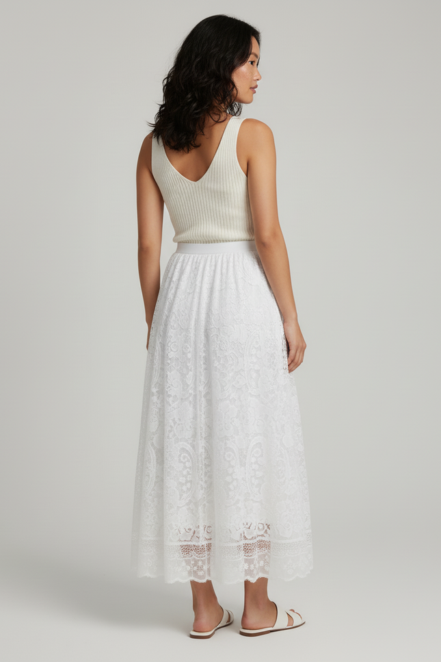 Jupe Longue Blanche Dentelle Élégante Mariage