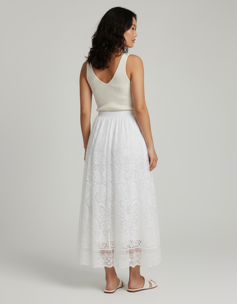 Jupe Longue Blanche Dentelle Élégante Mariage