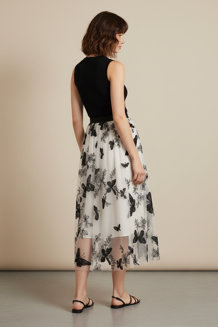 Jupe Longue Broderie Papillons Élégante