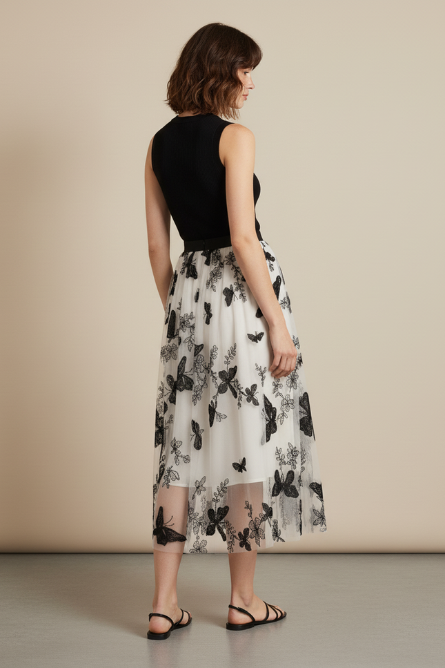 Jupe Longue Broderie Papillons Élégante
