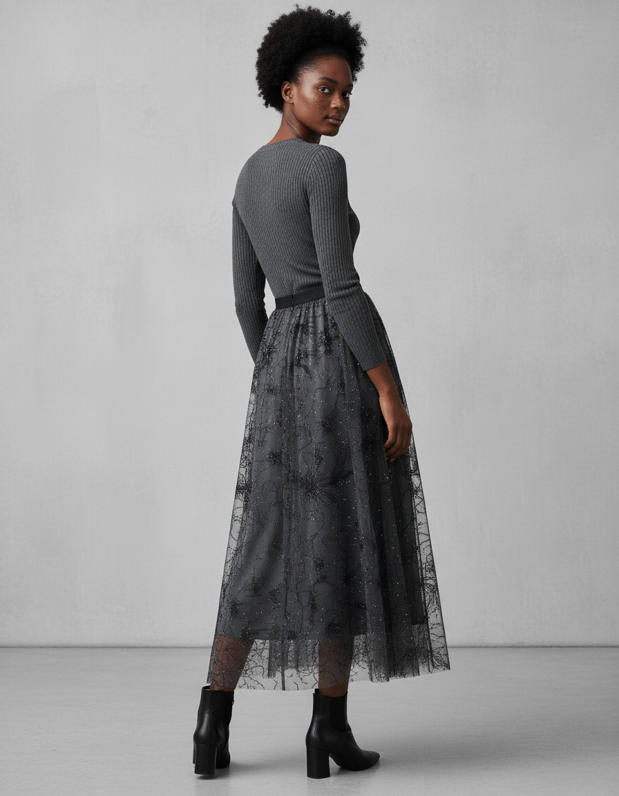 Jupe Longue Tulle Brodée Élégante