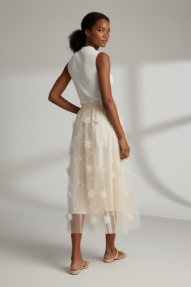 Jupe Longue Brodée Florale Élégante