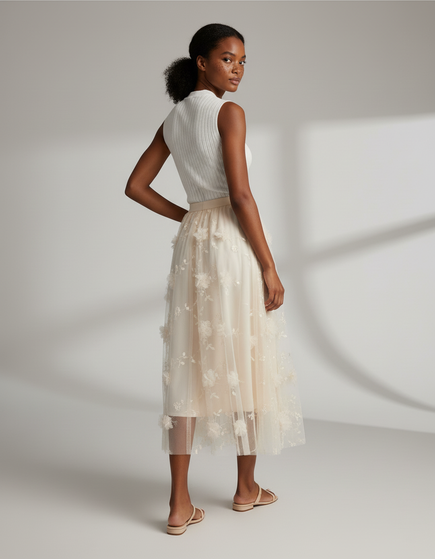 Jupe Longue Brodée Florale Élégante