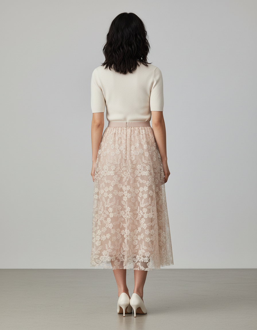 Jupe Longue Brodée Florale Élégante Femme