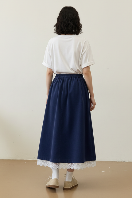 Jupe Longue Côtelée Dentelle Bohème