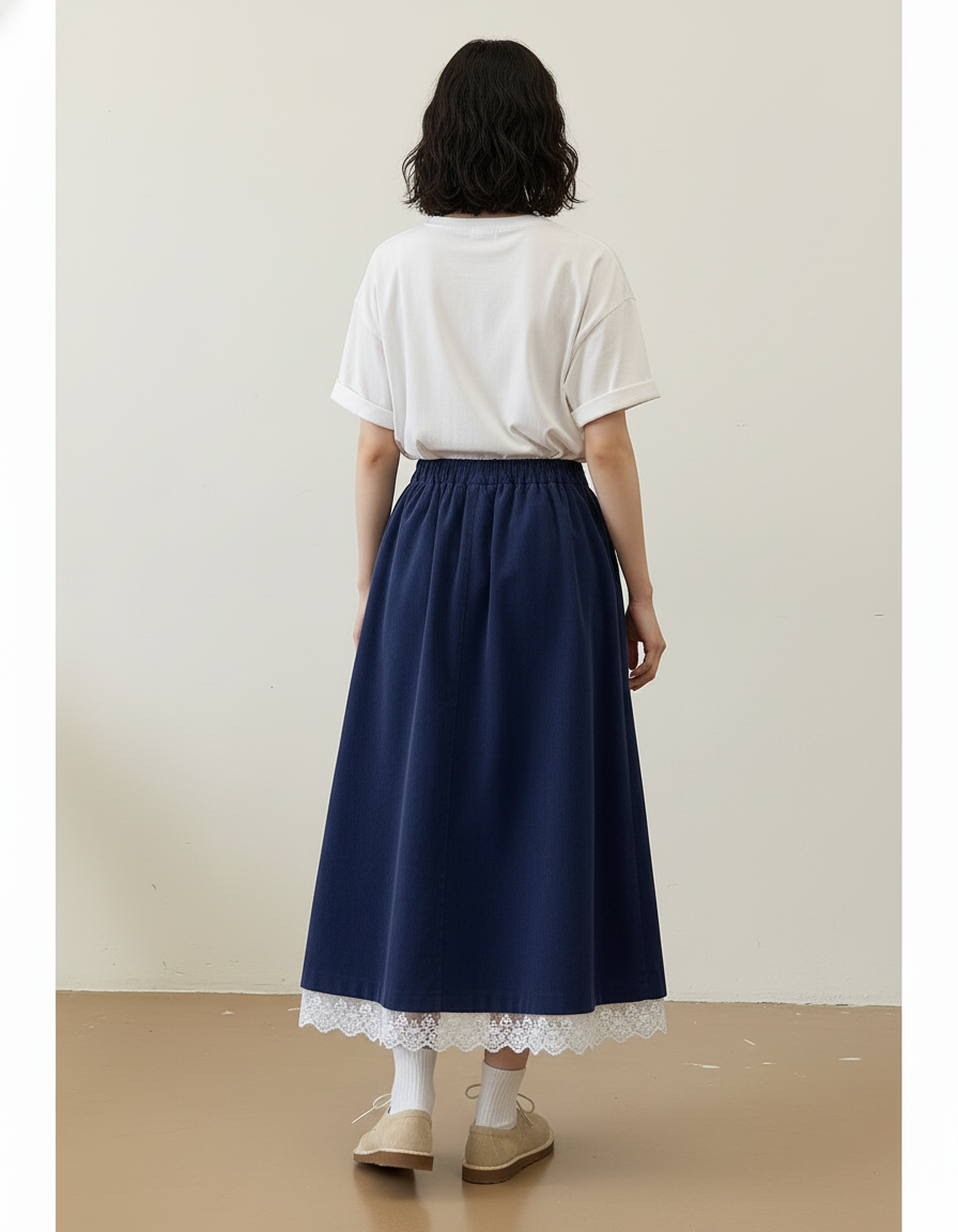 Jupe Longue Côtelée Dentelle Bohème