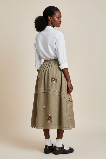 Jupe Longue Velours Côtelé Broderie Bohème