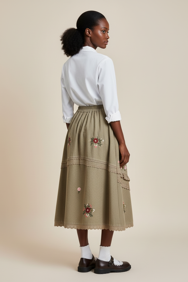 Jupe Longue Velours Côtelé Broderie Bohème