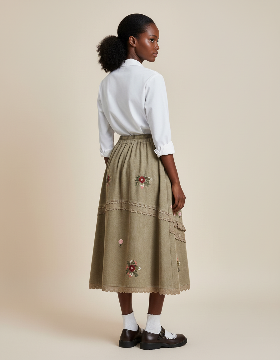 Jupe Longue Velours Côtelé Broderie Bohème