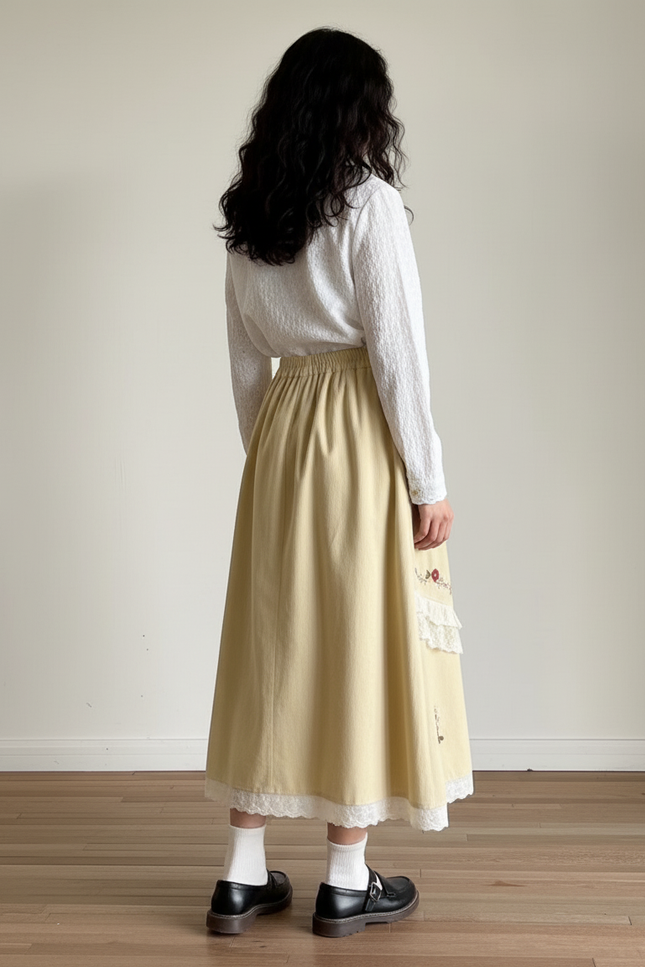Jupe Longue Jaune Brodée Bohème