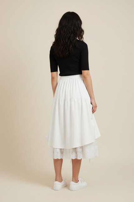 Jupe Longue Drapée Dentelle Chic