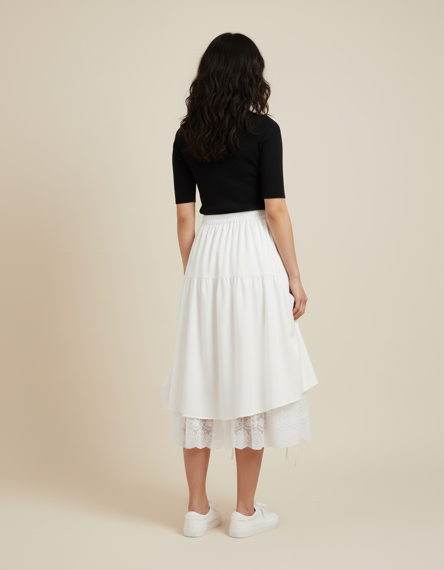 Jupe Longue Drapée Dentelle Chic