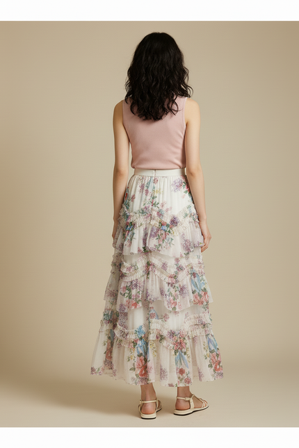 Jupe Longue Florale À Volants Élégante