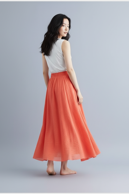 Jupe Longue Femme Orange