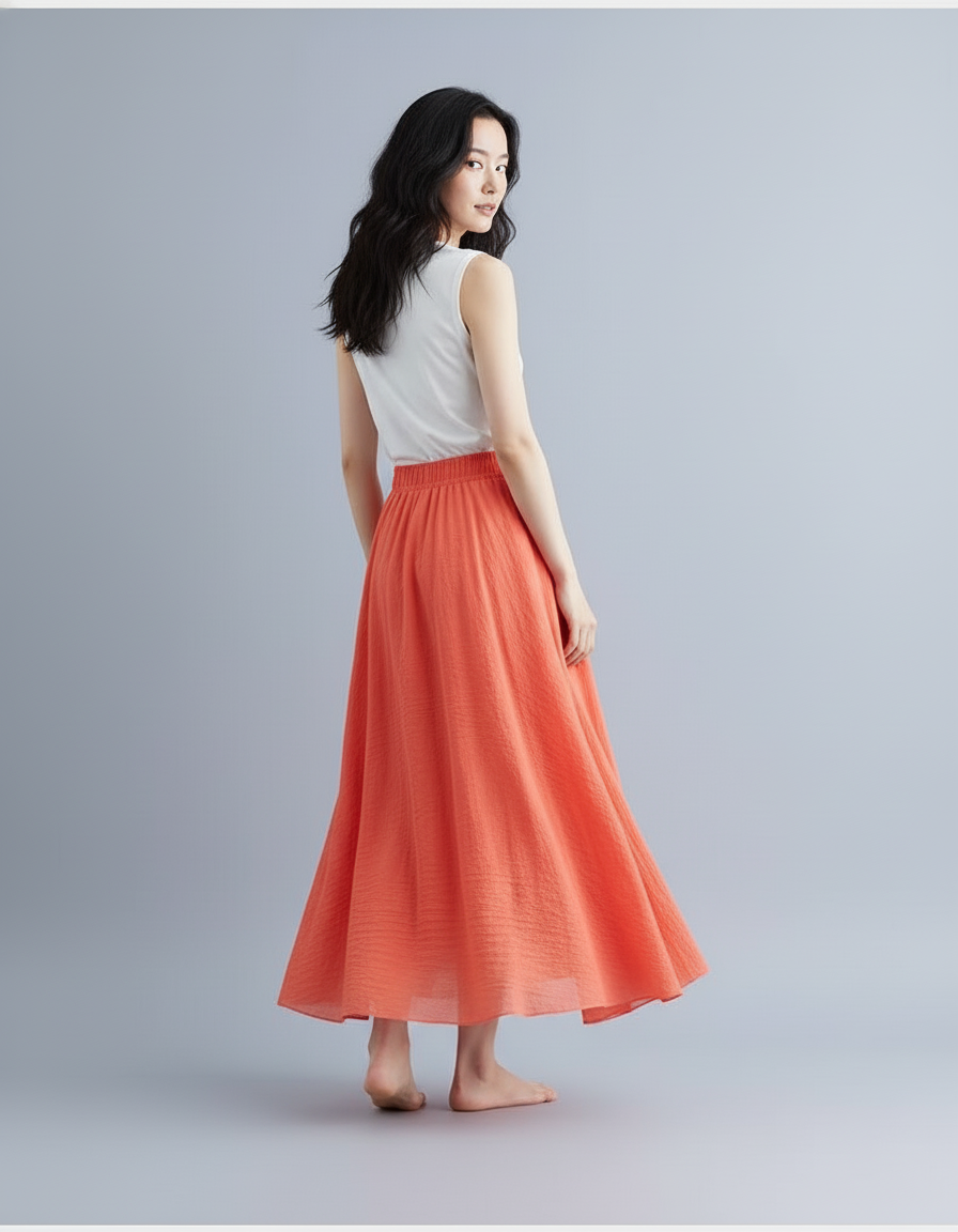 Jupe Longue Femme Orange