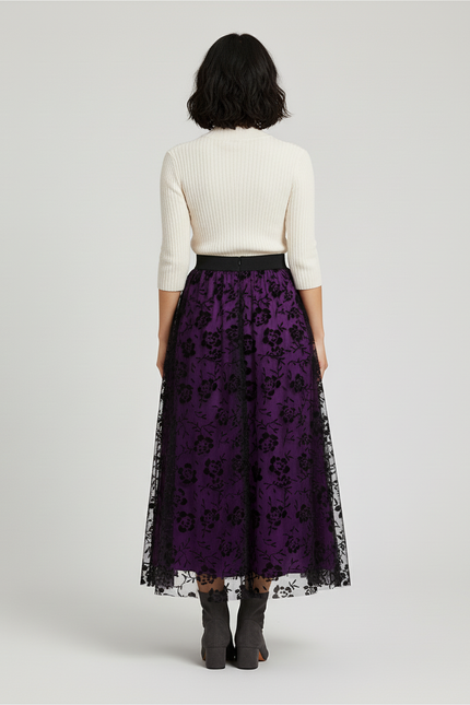 Jupe Longue Violette Florale Élégante