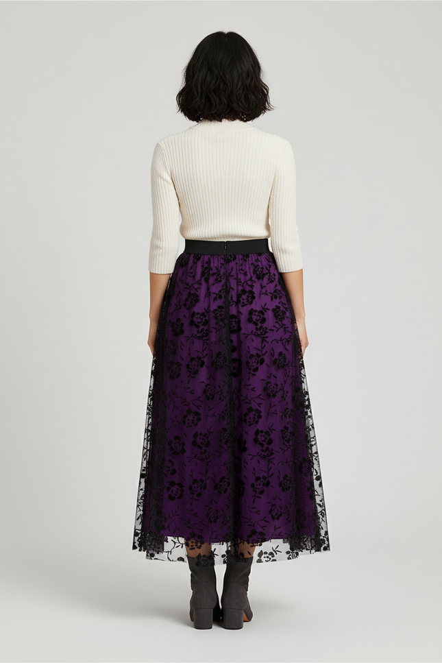 Jupe Longue Violette Florale Élégante