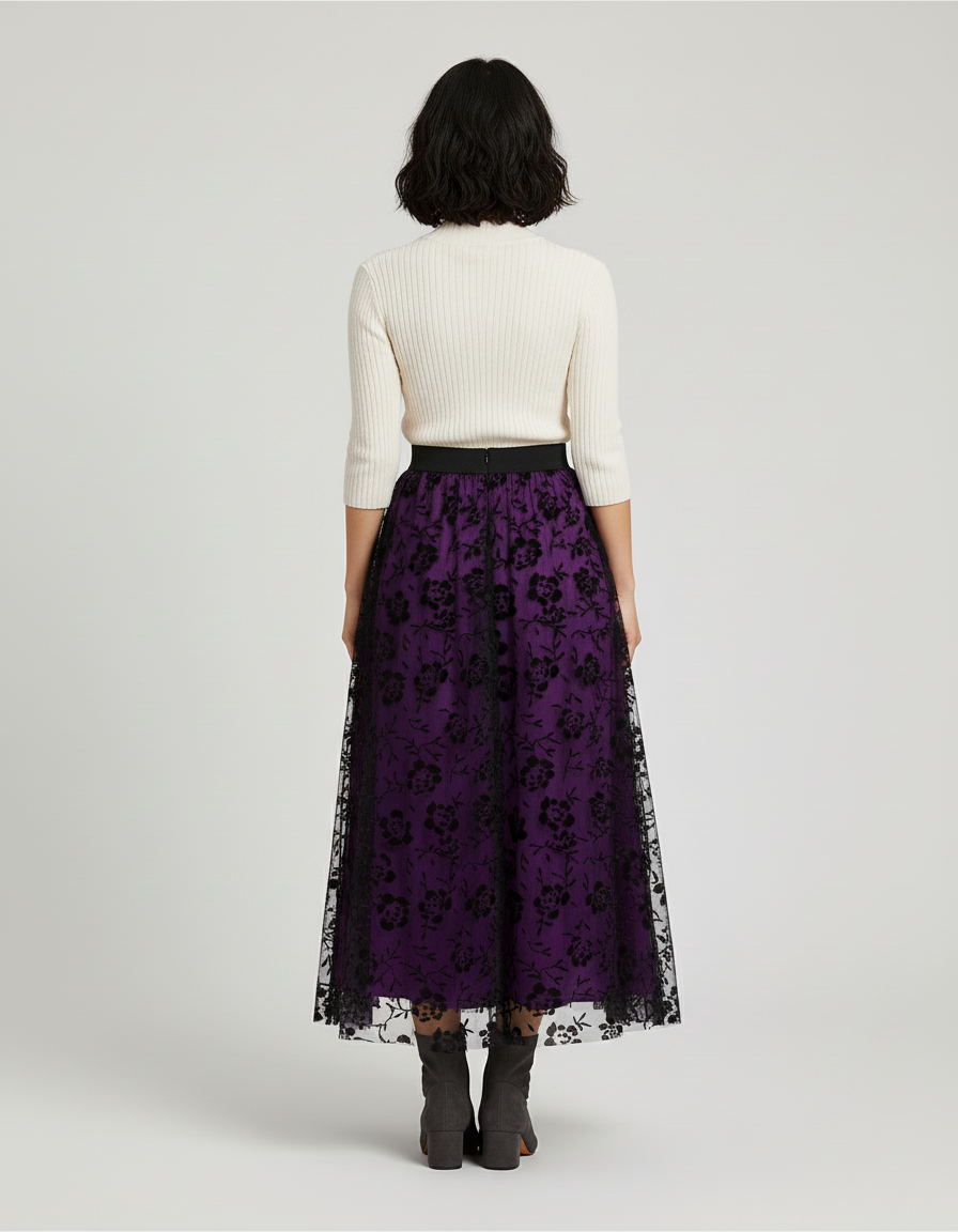 Jupe Longue Violette Florale Élégante